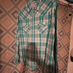 Button up Green Plaid Shirt